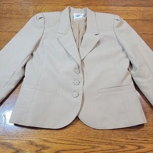 Vintage 80s College Town Blazer Womens Beige‎ Three Button Jacket Size 13/14